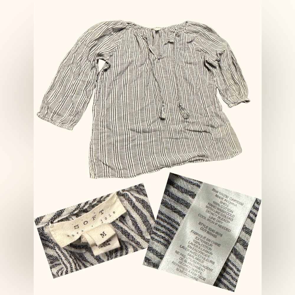 Soft Joie Black and White Striped 100% Cotton Blouse